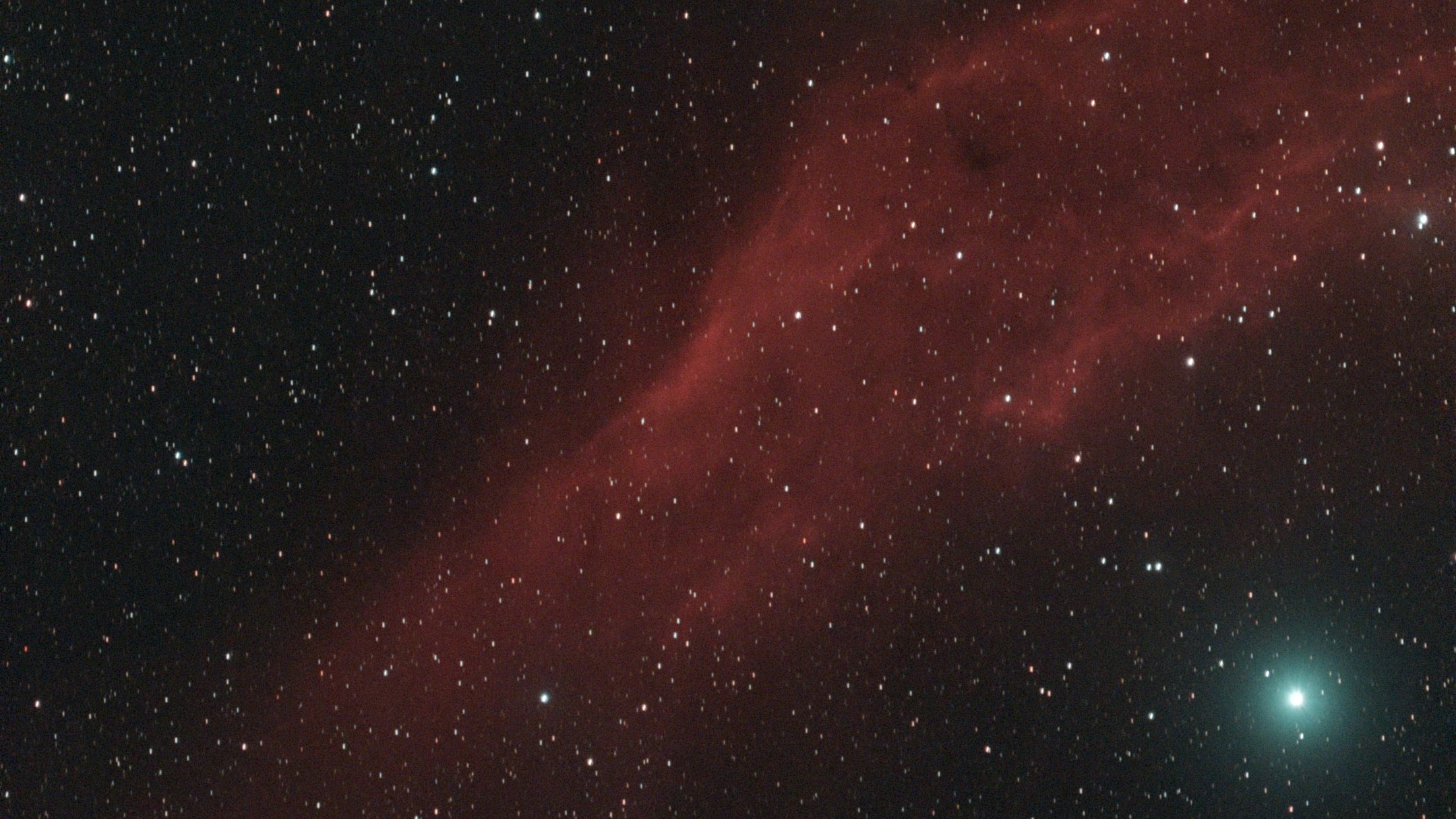 The California Nebula, a long red cloud of hydrogen beside the star Menkib