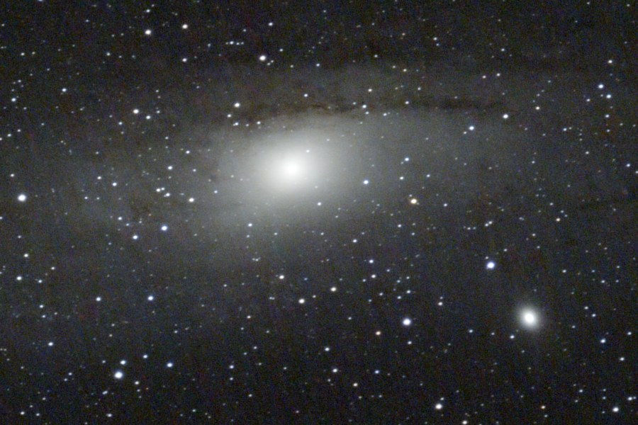 Close crop of Andromeda's core, heavily processed and grainy